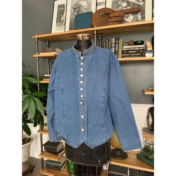 Jean Top, by Stonebridge, Blue, Size 20W, Many Buttons, Mandarin Collar, Western - Picture 1 of 9